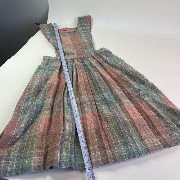 Vintage Plaid Pinafore Pleated Wool Dress L Handmade Removable Bib Cottagecore - Picture 9 of 10